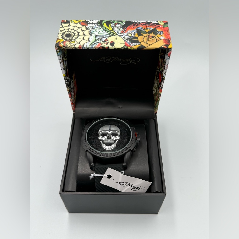 Ed Hardy Black and Silver Skull Watch